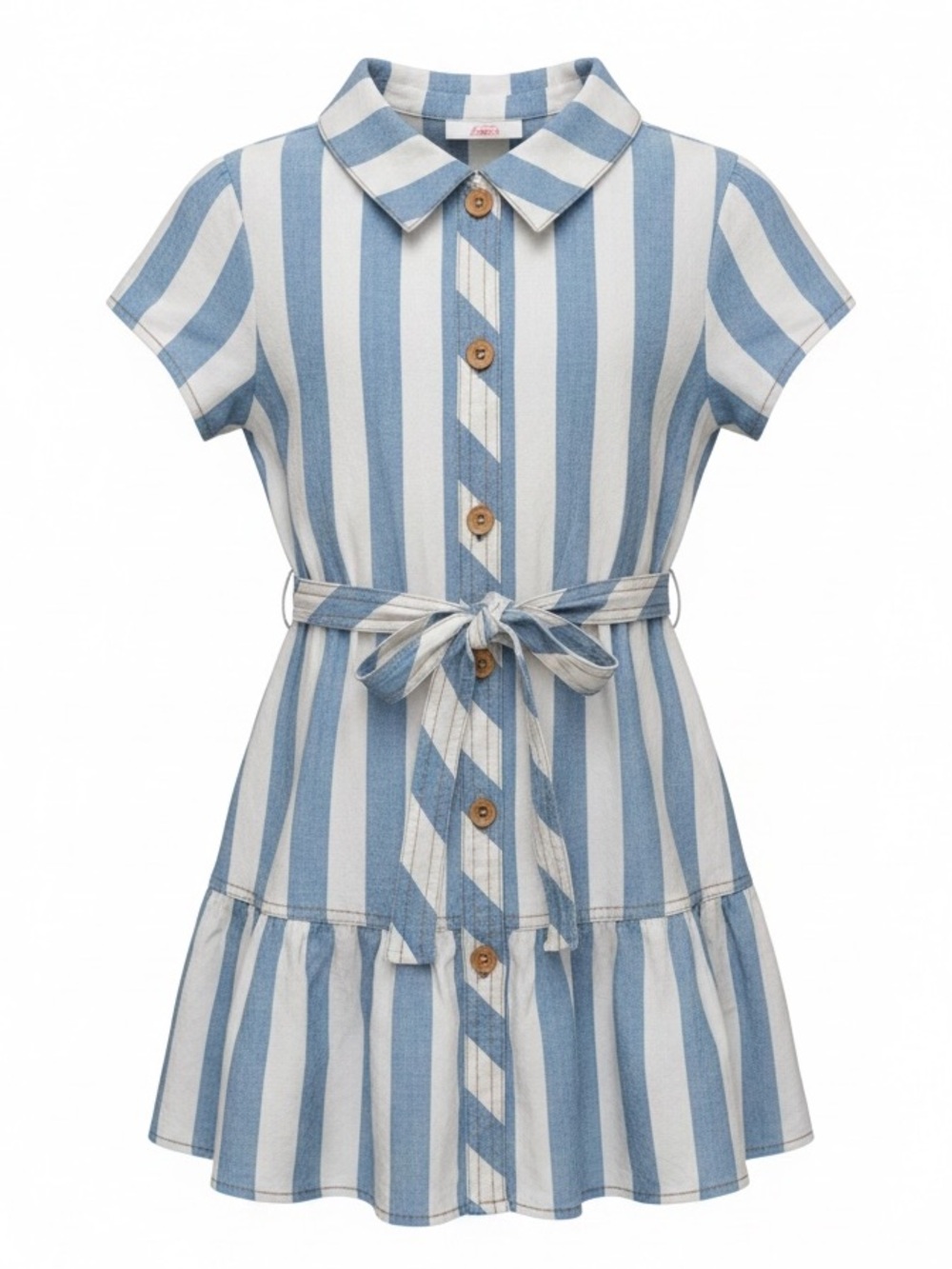 Wonder Nation Girls' S (6/6X) Blue -White Striped Button-Up Tie Belt Shirtdress